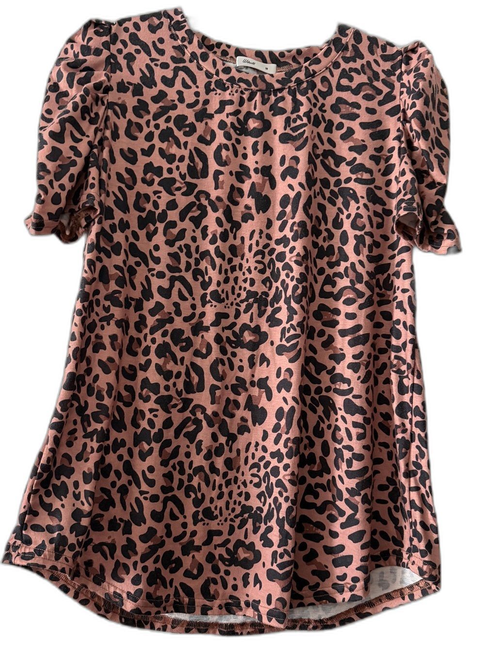 Wild Rose Leopard Print Puff Sleeve Babydoll Tunic Blouse Women’s M